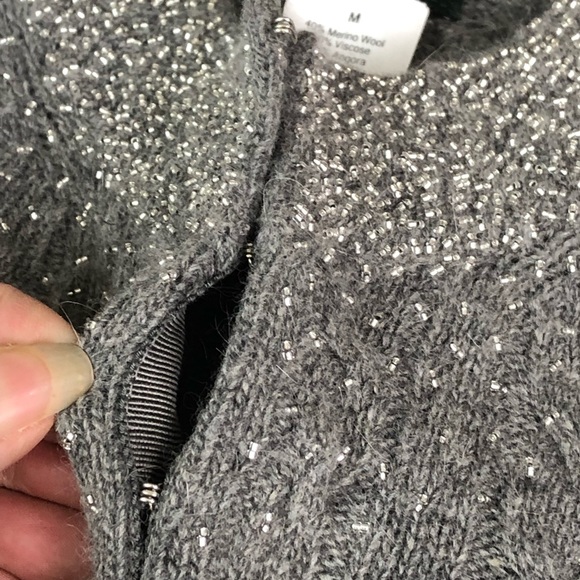 J. Crew Gray Cashmere Blend Beaded Cardigan M - Picture 3 of 6